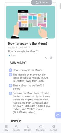 Mobile view for Pluaris My Memory page information related to search.