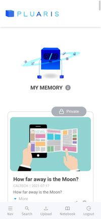 Mobile view for Pluaris My Memory page